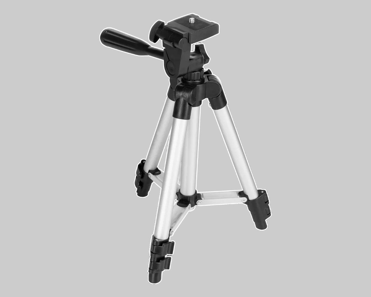 Black and silver tripod on a dark gray background