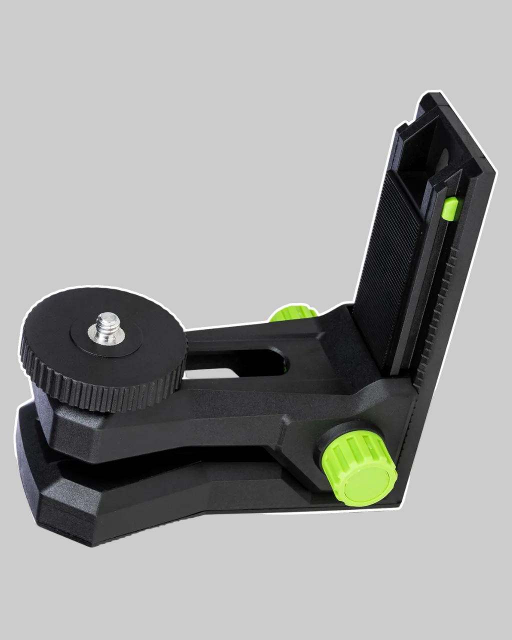 Black and green tool on a gray background