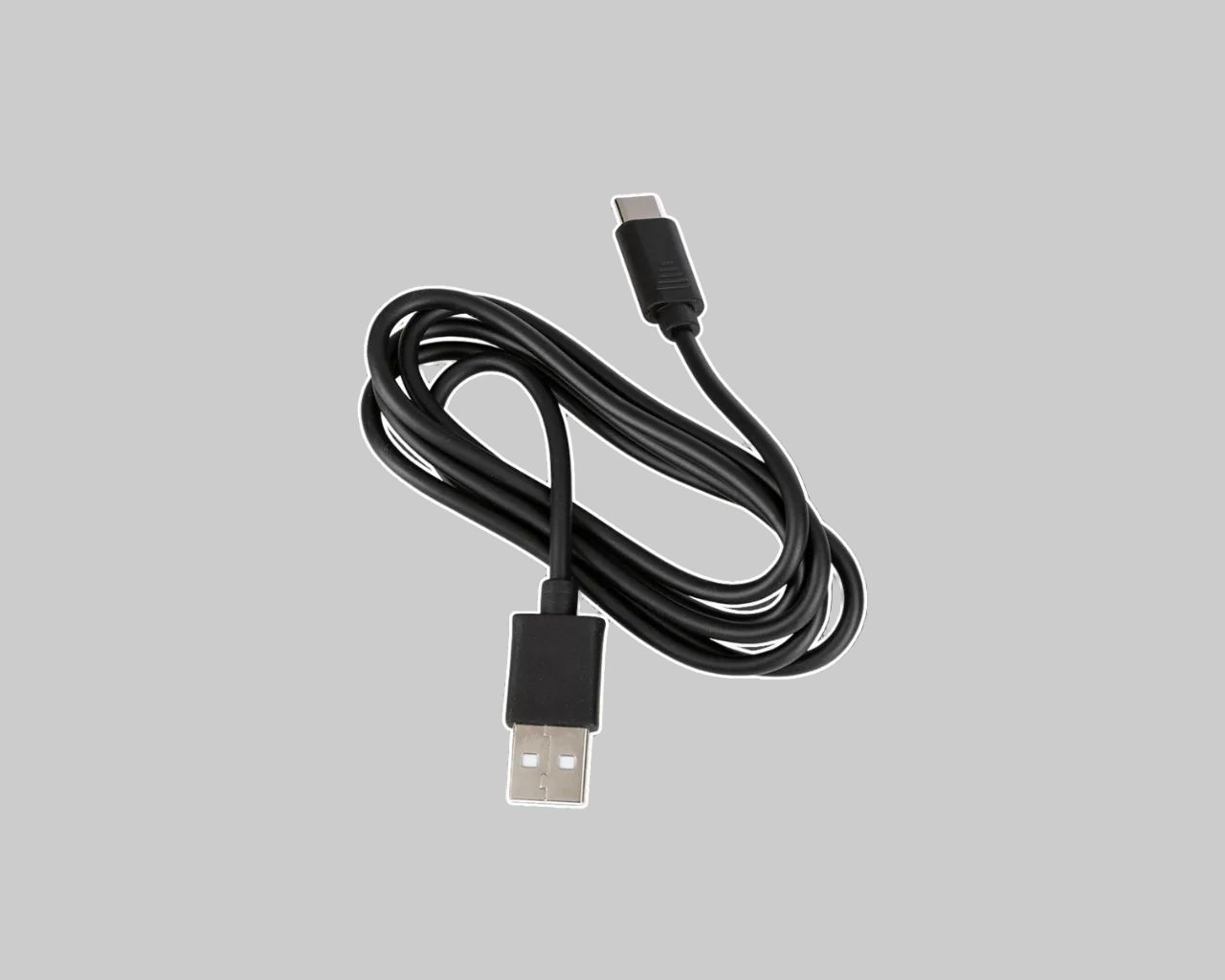 Black USB cable on a dark gray background