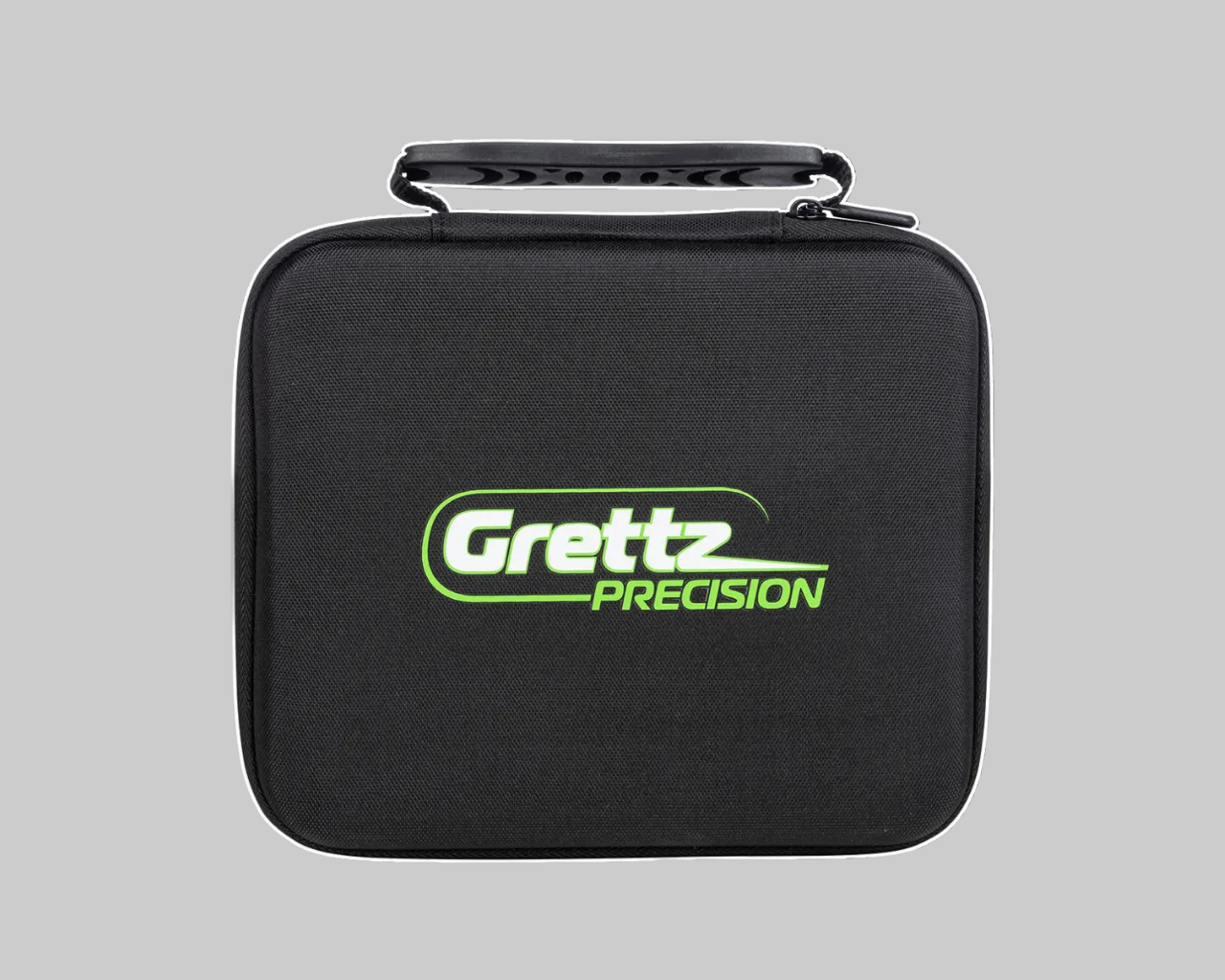 Black carrying case with Grettz Precision logo on a dark background