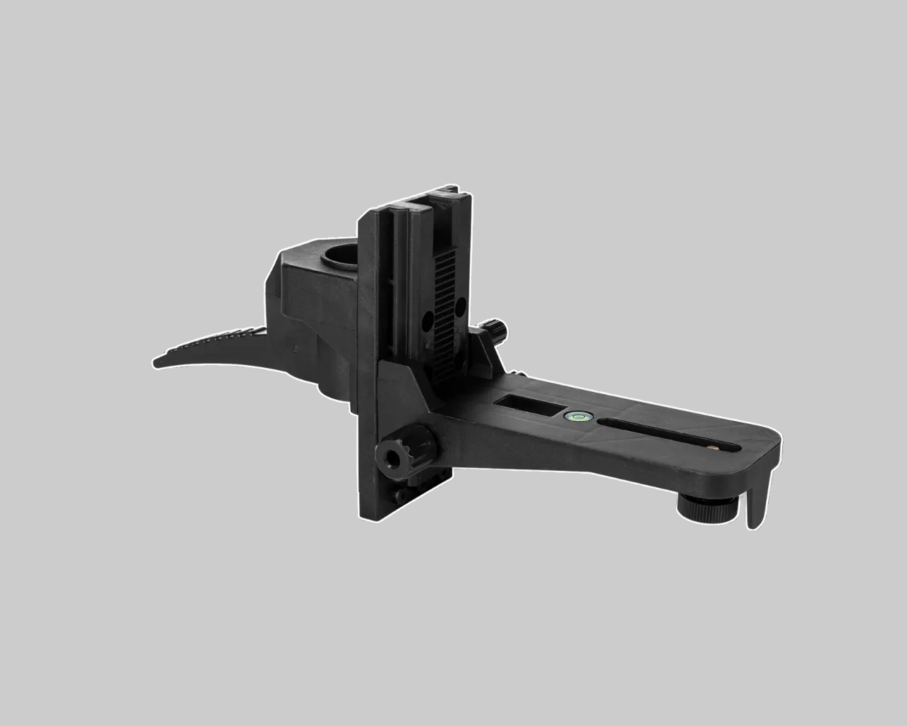 Black equipment mount on a gray background