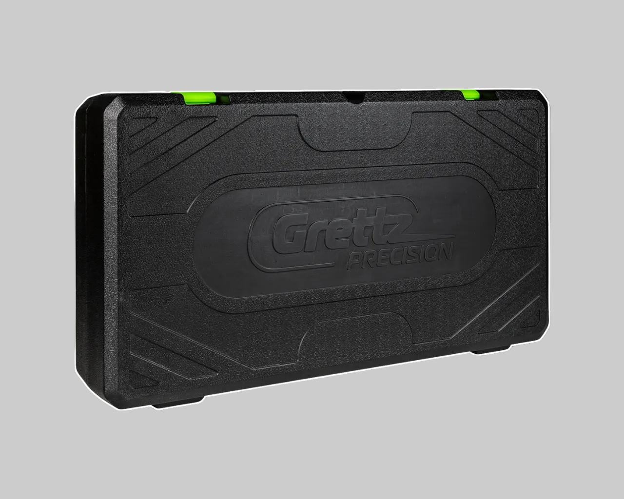 Black protective case with 'Grettz Precision' branding on a gray background